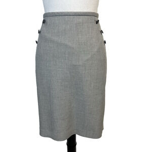 White House Black Market Skirt size 10 Gray Tweed Pencil Knee Crest Buttons Polo